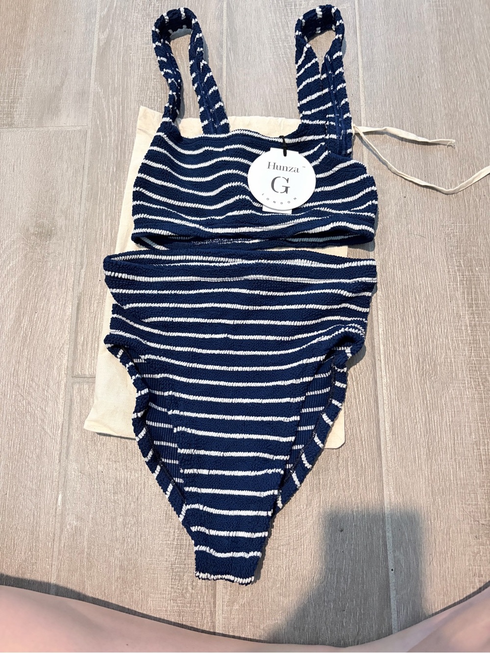 Hunza G Navy & White Striped Kids Two-Piece Bikini